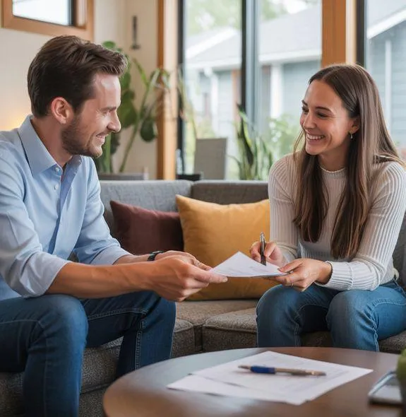 Notary signing agent reviewing loan documents with a homeowner